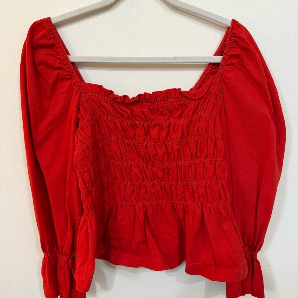 H&M Vibrant Red Smocked Blouse